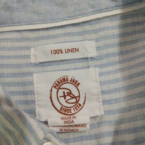 Panama Jack Blue and White Stripe Short-Sleeved Button-Up Shirt 100% Linen XL - Picture 10 of 10